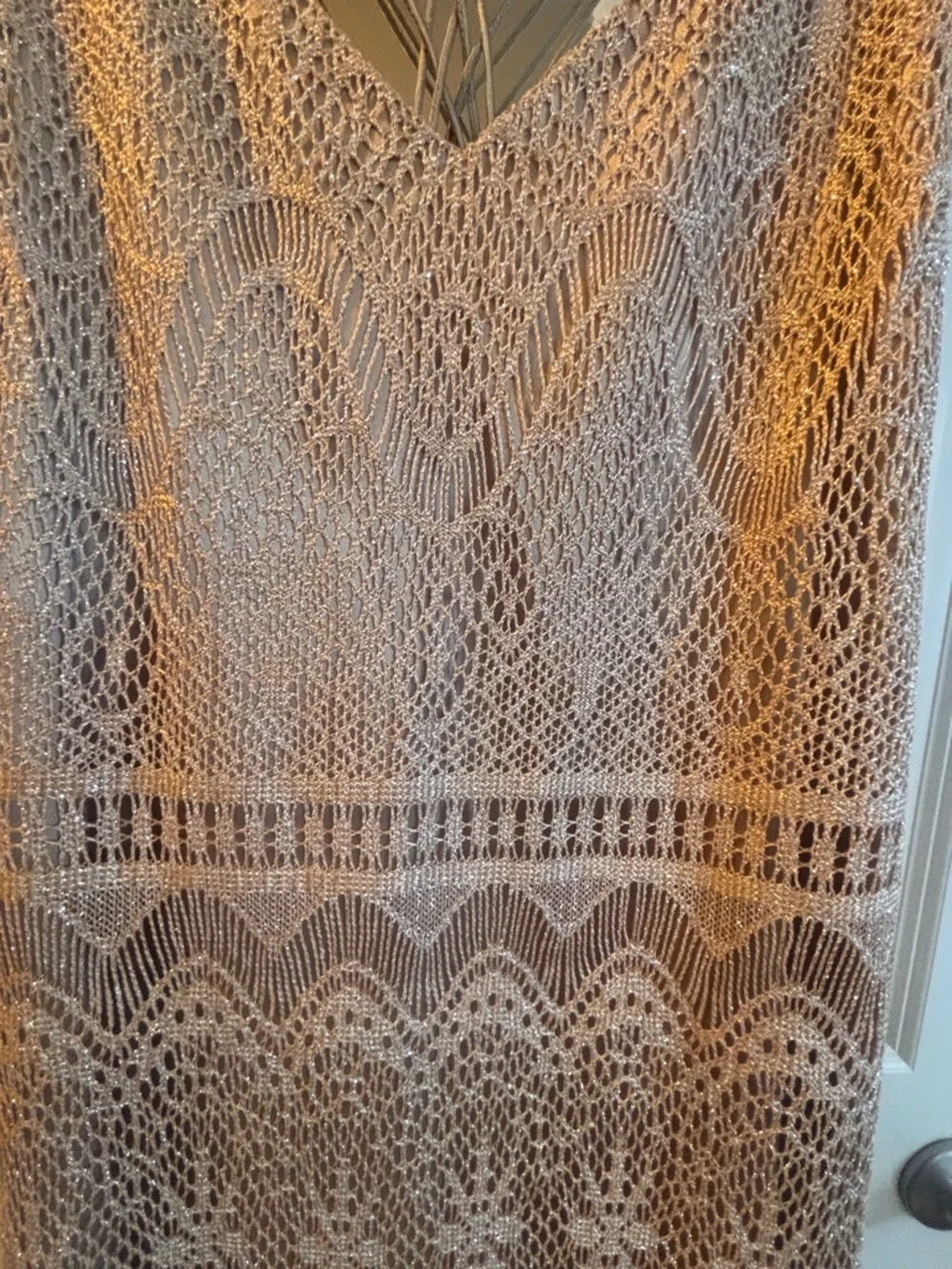 ⭐️NWT Jessica Simpson Crochet Fringe Dress Size 4 Taupe Boho Festival Beach Mini - Picture 3 of 16